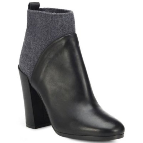 Vince Emerson Black & Gray Contrast Bootie Wool Leather Boots Heels Size 9 - Picture 1 of 10